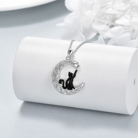 POPLYKE Black Cat Necklace Sterling Silver Star Moon Irish Jewelry Gifts for Women (star)