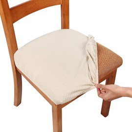 smiry Stretch Chair Seat Covers for Dining Room, Beige 1PC Jacquard Dining Chair Seat Cushion Protectors Chair Slipcovers