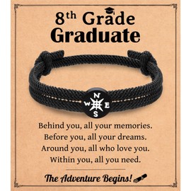 IKIATY 8th Grade Graduation Gifts for Him Boys, Class of 2025 Middle School Graduation Compass Bracelet, Jewelry Gifts for Teen Boys Grandson Son Nephew Brother Friends