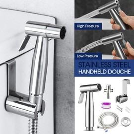 OZSTOCK Handle Bidet Attachment Kit Portable Stainless Steel Sprayer Shattaf with Water Pressure Control Shut-Off