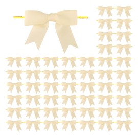 Meseey 50 Pcs 3 Inches Grosgrain Ribbon Twist Tie Bows Buttermilk Pretied Premade Craft Bows for Treat Bags Gift Wrapping Basket Wedding Baby Shower Brithday Christmas Party (Champagne)