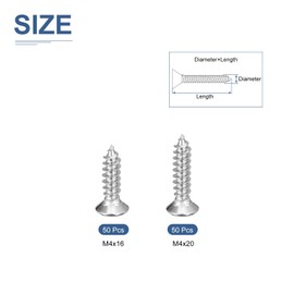 DTGN 100Pcs Wood Screws Assortment Kit - 304 Stainless Steel M4x16mm/ M4x20mm Phillips Flat Head Self Tapping Screws - for Woodworking, Furniture
