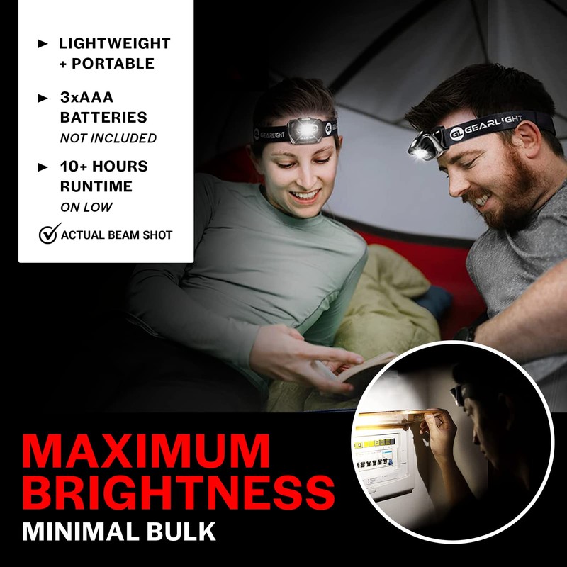 LED Headlamp Battery Powered 2-pack | Head Lamp Running Hunting