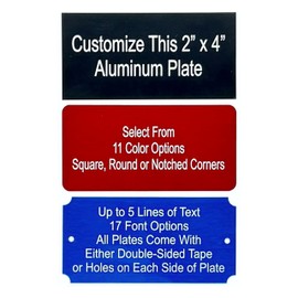Customized Laser Engraved Aluminum Plate, Nameplates, Desk Tapes, Plaque Art Label Tag Gift Trophy Badge Fantasy Sports Taxidermy Employee Award 2X4/2X6/2X8/3X6 Inches, 11 Colors, 17 Fonts - 4 Plates