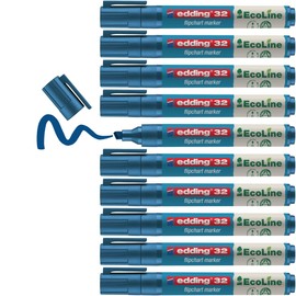 edding 32 EcoLine flipchart marker - blue - box of 10 - chisel nib 1-5 mm - marker for writing, drawing on flipchart paper - does not bleed through - does not dry out - refillable