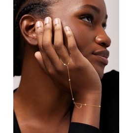 Moodear Trendy 14K Gold Plated Ring Hand Chain Bracelet - Thin Dainty Bead Chain Link Bracelets for Women Jewelry Gift