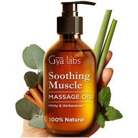 Gya Labs Soothing Massage Oil for Sore Muscles (6.76 fl oz) & Deep Muscle Relief Essential Oil Roll On (0.34 fl oz) Set - 100% Natural Aromatherapy Grade Essential Oils Set - Gya Labs