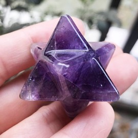 Ladeukoi Natural Amethyst Merkaba Star for Healing Reiki Spiritual Divine Therapy Energy, Pocket Stone Eight-Pointed Stars 1"(25mm)