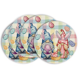 Artoid Mode Easter Round Placemats Set of 4, 14 Inch Colored Bunny Eggs Gnomes Spring Round Table Mats for Easter Party Kitchen Dining Decoration