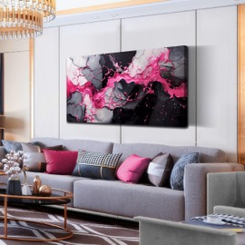 GUGIKA Abstract Wall Art for Living Room, Pink Canvas Wall Decor for Girls Bedroom Decor, Pigment Texture Print, Size 29x59 Inches