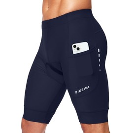Padded Bike Shorts for Men 4D Cycling Road Riding Biking Padding Bicycle Shorts with Phone Pockets(Navy,S)