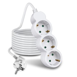 ExtraStar Power Strip Multiple Socket with Save Energy Switch for Power Saving, Cable, Child Lock, with Hook 16 A, 3680 W, White (3 m, 3-Way 3 M)