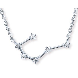 MicLee Women's 925 Sterling Silver Cubic Zirconia Necklace 12 Constellations Zodiac Sign Pendant Silver Chain with Gift Bag Super Gift for Couples Mother Daughter, Silver, Cubic Zirconia