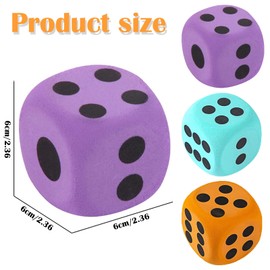3 Pcs Large Dice, Foam Dice, Large Foam dice - 6 Inch Soft EVA Cube Set (Light Blue/Purple/Orange) for Classroom Games, Math Teaching, Kids Party Activities