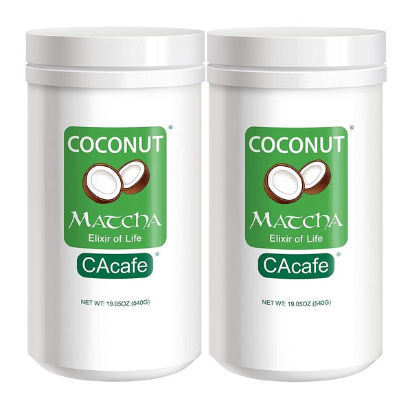 CACafe Coconut Matcha - Creamy and Sweet Japanese Health Drink - Green Tea Latte Drinking Mix for Hot, Cold, or Iced Beverages, Cakes, Ice Cream - No Gluten or Trans Fat - Made in the USA, 2-Pack, 540g Jar
