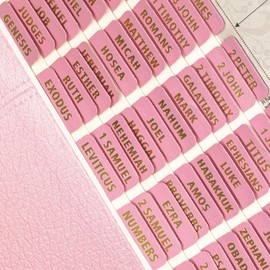Erilano Pink Bible Tabs for Women - 80 Gold Foil Large Print Labels