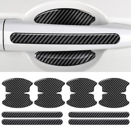 DELUXEFOX 8PCS Universal Carbon Fiber Door Handle Protector Anti-Scratch Scratch Seal Sticker Cover Protective Film Accessories Parts Exterior Fit Most Vehicles (Black)