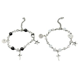 Caiyao Vintage Punk Y2k 2pcs Star Spider Pearl Beaded Chain Lightweight Adjustable Bracelet Aesthetic Accessories Grunge Cool Friendship Couple Matching Jewelry for Women Men-1