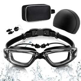 RabbitStorm Kit de Natación 5 en 1, Equipo de Natación que Incluye Gafas de Natación con Auriculares Integrados, Gorro de Natación, Auriculares y Clips para la Nariz, Bolsa de Natación, Adecuado para Hombres y Mujeres Adultos y Niños