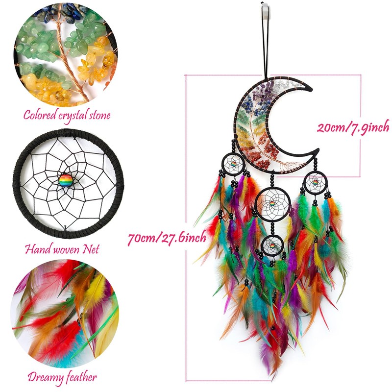 SOYUZU Colorful Large Moon Dream Catcher with Tree of Life