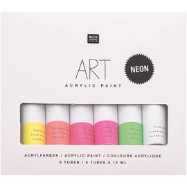 Rico Design Art Artist Acrylic Paint Set Neon - 6 Colours Each 12 ml Tubes - Painting Paint for Beginners, Professional Artists, Children & Adults