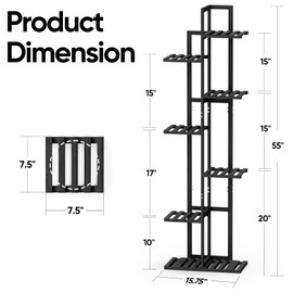 ROSSNY 55 Inch Tall Plant Stand Indoor, 7 Tier 8 Potted Bamboo Plant Stands for Indoor Plants, Corner Plant Stand, Tiered Plant Stands, Plant Shelf For Indoor, Planter Holder for Multiple Plants Indoor, Black