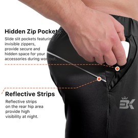 BROKIG Mens Hidzip Gym Joggers Pants Lightweight Tapered Athletic Workout Sweatpants Men with Zipper Pocket Jogging Sport(Black/Dark Grey,Small)