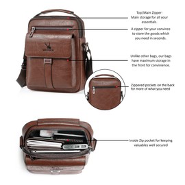 Vologle Mens Shoulder Bags Leather Crossbody Bag Messenger Bags for Man Satchel Fashion Briefcase Travel Handbag Adjustable Shoulder Strap (Brown)
