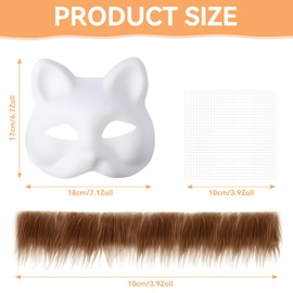 Pack of 6 Cat Masks with Eyes Mesh and Fur Beard, Animal Cat Mask DIY Set Cat Masks to Paint Felt, Masks Craft Kit, DIY Blank Face Mask Costume for Masquerade