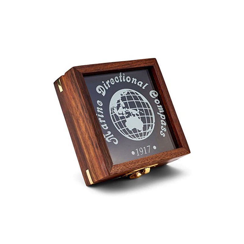 NKlaus 11679 Antique Brass Compass 7.8 cm in Wooden Box