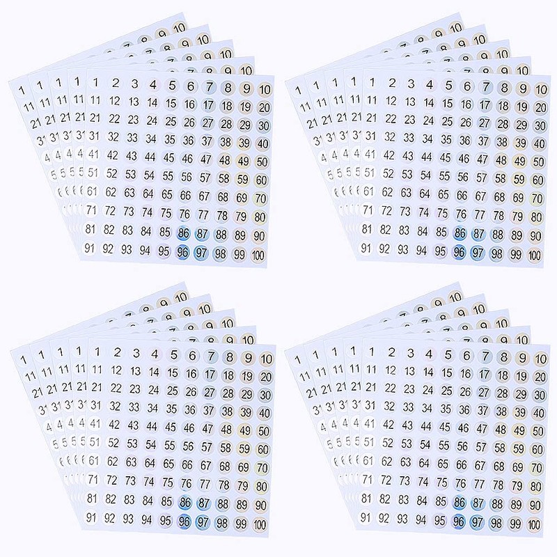 SaktopDeco 20 Sheets 1 to 100 Mini Number Stickers Round