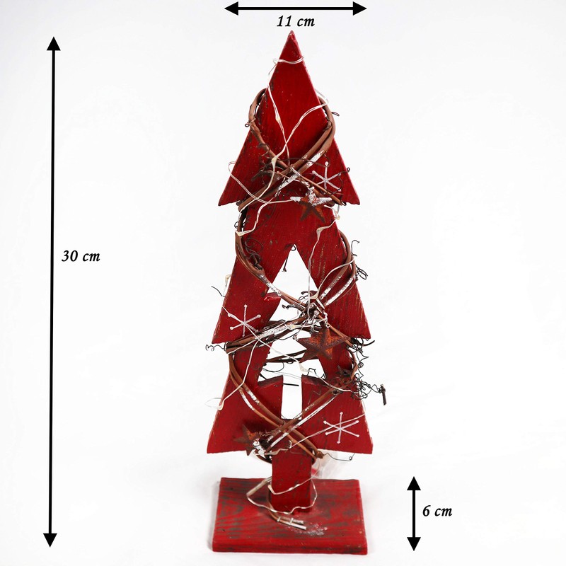 30cm Red Wooden LED Tree Tabletop Centrepiece Christmas Holiday Home