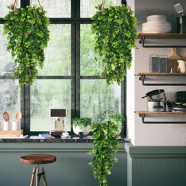 RECUTMS 4 Pack Artificial Plants Artificial Hanging Plants Faux Eucalyptus Leaf Greenery Fake Hanging Eucalyptus Plant for Wall House Room Patio Indoor Outdoor Home Shelf Office Decor(Green)