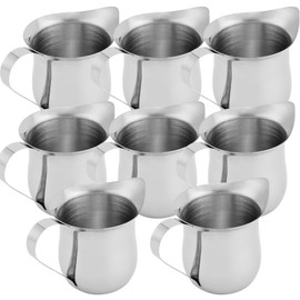 KEILEOHO 8 Pack 3oz Small Metal Pitcher, Stainless Steel Creamer Pitcher, Bell Shaped Creamer with Pouring Spout Metal Creamer Pitcher for Serving Cream, Milk, Coffee