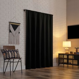 Sun Zero Bergen Theater Grade Extreme 100% Blackout Rod Pocket Curtain Panel, 40" x 84, Black