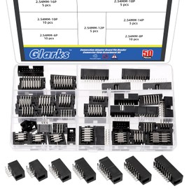 Glarks 50pcs 6/8/10/12/14/16/18 Pin 2.54mm Pitch Dual Row Right Angle Box Header Kit, 7 Sizes IDC Socket Connector, IDC Box Headers, Dual Pin Box Headers for PCB Electronic Equipment Projects