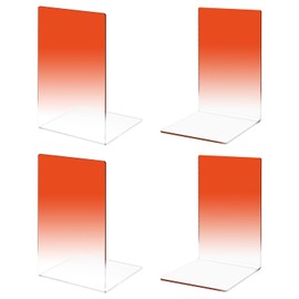 Honagu Book Ends, Acrylic Bookends, Clear Book Ends for Shelves, Desk Book Organizer, Book Holder Stand Decorative for Heavy Books, CDs, Video Games (2 Pair/4 Pieces, Gradient Orange)