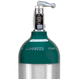 ResOne Portable Aluminum Medical Oxygen Cylinder, B (M6) Size, with CGA-870 Toggle Valve for Medical Use - Non-Sparking, Green Dome, Brushed Finish, 5.7 cf, Ships Empty, Prescription Required to Fill
