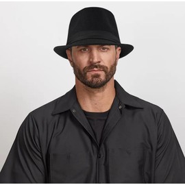 Initlove Mens Fedora Hat Classic Felt Panama Hat Short Brimmed Trilby Hats Black