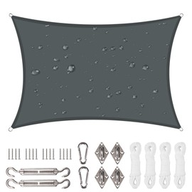 NAKIHOUSE Waterproof Sun Sail with Mounting Kit, 3 x 5 m, UV Protection, Sun Protection Awning for Garden, Balcony and Patio (Grey)