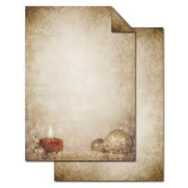 Logbuch-Verlag 50 Sheets Vintage Letter Paper Christmas with Christmas Baubles and Candles 100 g/m² Christmas Paper Letter Paper DIN A4