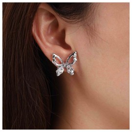 Cimenexe Bohemian Crystal Butterfly Earrings Silver Hollow Butterfly Earrings Tiny Paved Butterfly Stud Earrings Minimalist Rhinestone Butterfly Earrings Jewelry for Women and Girls