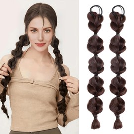RUSTAMM Bubble Ponytail Wig Synthetic Braided Extensions with Hair Ties Hair Band Hairpieces for Women Girls DIY Daily Wear Accessories (Dark Brown)