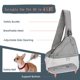 SlowTon Pet Dog Sling Carrier, Hands Free Hard Bottom Papoose Small Animal Puppy Up to 6 lbs Travel Bag Tote Breathable Mesh Support Adjustable Padded Strap Pocket Safety Belt Machine Washable