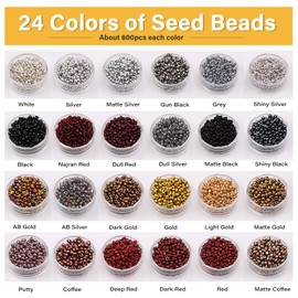 Yholin Glass Seed Beads Started Kit,14400pcs 3mm 8/0 Small Craft Beads with Jump Rings,Charms,Spacer Beads,Beading Needle,Tweezers,Scissors and Elastic String for DIY Bracelet Jewelry Making Supplies