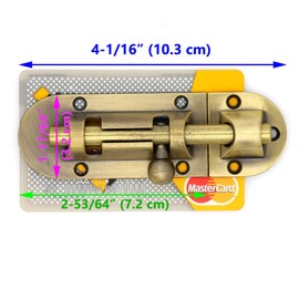 2 PCs Antique Brass Barrel Bolt Latch Slide Door Lock with Screws, Length 4-in (10.3 cm) and Width 1.3-in (3.2 cm)