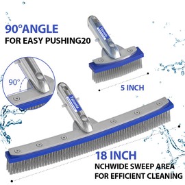 Heavy Duty Pool Brush - 5" 18" Extra-Wide Metal Brush Head with Stainless Steel Wire Bristles & Curved Edges for Cleaning Pool Tiles, Walls, Floor, Steps - No use in Vinyl Liner-Fiberglass Pool