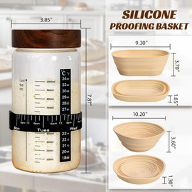 Sourdough Starter Kit, 40oz Sourdough Starter Jar with Bread Sling, 2 Silicone Banneton 9 Bread Proofing Baskets,Complete Sourdough Bread Baking Supplies for Beginners
