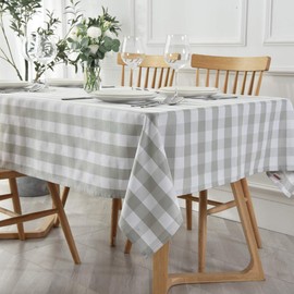 maxmill Checkered Tablecloth Stain Resistant Waterproof and Wrinkle Resistant Washable Heavy Weight Table Cloth Gingham for Dining Room and Outdoor Use, Rectangle 60 x 120 Inch Gray and White