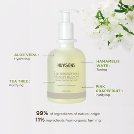 HUYGENS - Infusion Blanche Purifying Face Wash - Certified BIO - Revitalizes & hydrates Stressed Skin - 250mL - Vegan - 100% natural - Made In France